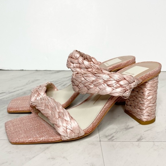 Dolce Vita Paily Braided Strap Pink Raffia Heeled Sandal 8 1/2 - Picture 1 of 13